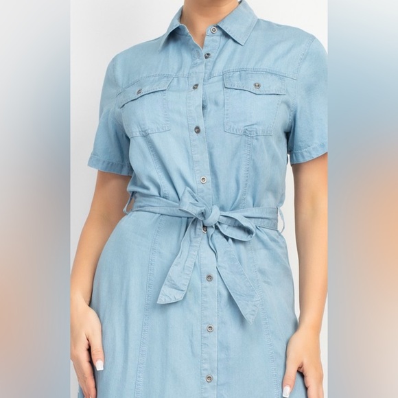 Waist Tie Denim Dress - Picture 3 of 4
